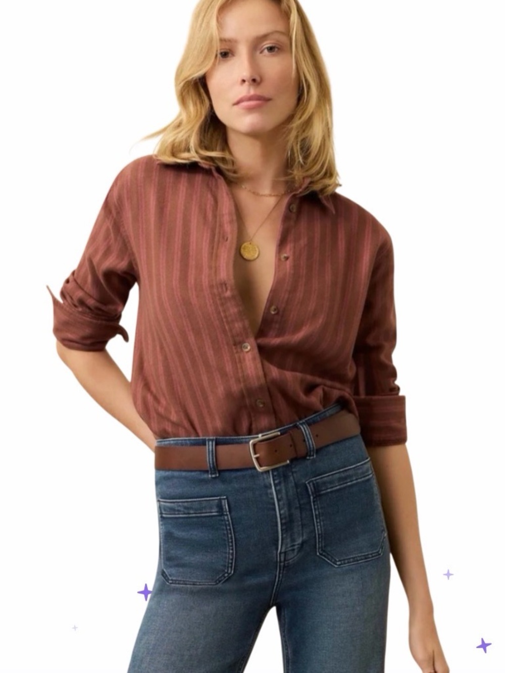 Faherty Striped Button Down Shirt – Brown Pink – XXS – New With Tags